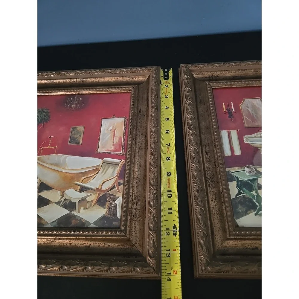 Vtg Bathroom Framed Pictures Tub and Sink Set of 2 Ornate Wall Art Gallery